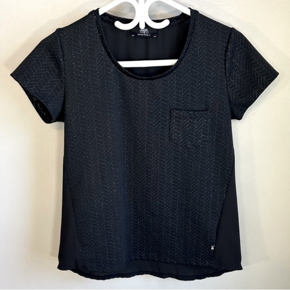 Le Temps Des Cerises Textured Scoop Neck T Shirt Semi Sheer Back Womens Size S
